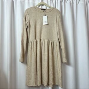NWT Zara Cream Light Beige Cottagecore Simple Dress Size Medium